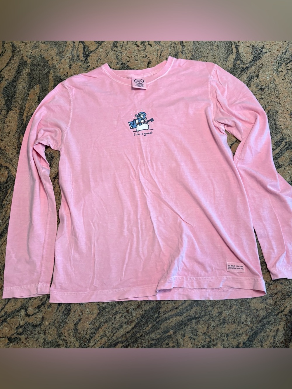 Life is Good Pink Chilly Dog Snowman Long Sleeve T-Shirt Women's Small